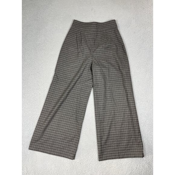 Zara Womens Size M Gray Houndstooth Wide Leg Cropped Pants - Picture 2 of 11